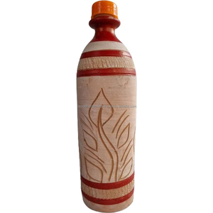 Bouteille d'eau en argile de terre cuite Bouteille d'eau en argile de terre cuite faite à la main avec couvercle Bouteille d'eau en terre cuite d'Inde - Product Image 4