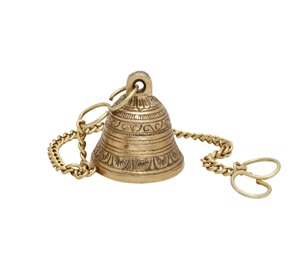Campana Colgante de Latón para Templo con Cadena Bañada en Oro y Diseño Grabado para el Hogar, Mandir, Sala de Puja, Puerta Principal, Decoración Religiosa - Product Image 1
