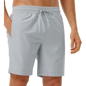 Men's Light Gray Oxford Cotton Bermuda Shorts Mid Waist <b>Elastic</b> Closure Casual Solid Color Pockets Breathable Woven Fabric - Product Image 4