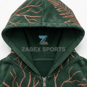 Sudadera con capucha de algodón prémium OEM ODM con cremallera frontal y pedrería, estilo casual urbano, ropa de invierno para hombre, venta al por mayor - Product Image 3