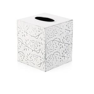 Boîte à mouchoirs décorative de style ferme moderne, forme carrée, blanc vieilli, design en métal rustique pour salle de bain - Product Image 1