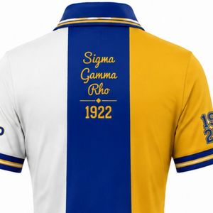 Camiseta Polo Color Block para Mujer Sigma Gamma Rho, Azul Rey y Dorado, con 3 Paneles Bordados con Letras Griegas, Ropa Casual de Moda para Hermandades - Product Image 4