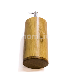 Distributeur de savon artisanal en teck naturel de taille moyenne, cylindre en bois massif durable, pompe à lotion liquide, accessoire de salle de bain - Product Image 5