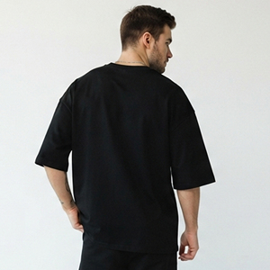 T-shirt en coton oversize à col rond pour homme, manches courtes, coupe décontractée, épaules tombantes, style streetwear, coupe ample - Product Image 2