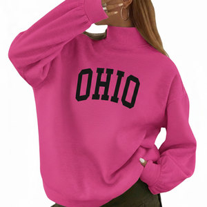Wholesale Women Oversized Crew Neck Sweatshirt Florida Letter Print Long Sleeve <b>Drop</b> Shoulder Knitted Cotton Autumn Streetwear - Product Image 2
