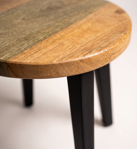 Modern <b>Round</b> Solid Wood Coffee <b>Table</b> Minimalist Natural Teak <b>Side</b> <b>Table</b> With <b>Black</b> Wooden Legs For Living Room Hotel - Product Image 3