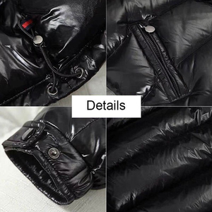 Hooded Puffer <b>Jacket</b> Black Windproof <b>Winter</b> Coat Unisex Casual Short Zipper Closure Polyester Wadding Thick Warm Outerwear - Product Image 3