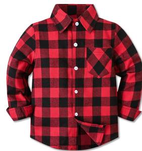 Chemise à carreaux décontractée pour enfants en coton 100% de haute qualité pour bébés et tout-petits garçons avec manches longues et poche, respirante et écologique - Product Image 3