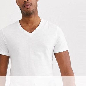 T-shirt col en V pour homme en coton Pima 220g de haute qualité, blanc, manches courtes, anti-rétrécissement, motif uni, en polyester/coton - Product Image 2