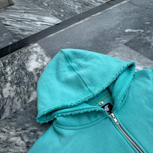 Sweat-shirt à capuche zippé pour homme en coton, turquoise patiné, délavé à l'acide, brodé, ourlet vieilli, automne, écoresponsable MARGINAL SPORTS - Product Image 2