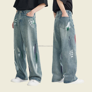 Sweat-shirts pour hommes à jambes larges déchirés et usés de haute qualité personnalisés, style streetwear, amples, 100% coton, vêtements en denim d'hiver - Product Image 1