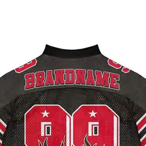 Maillot de football américain personnalisé pour homme, noir et rouge, en mesh, manches courtes, col en V, impression sublimée, respirant, coupe classique - Product Image 5