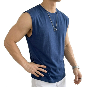 High Quality Men's Blank Sleeveless T Shirt Casual Streetwear Cutoff Muscle <b>Top</b> Ribbed Crew Neck Custom Bulk OrdersTank <b>Tops</b> - Product Image 5