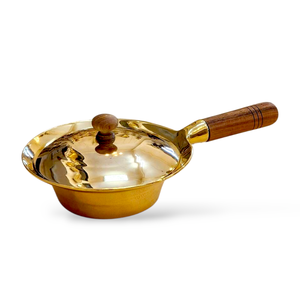 Pot en laiton de 8 "avec manche en bois idée parfaite pour servir des aliments dans un pot en argile style soupe chaude servant un pot en laiton - Product Image 2