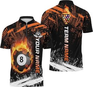 Camiseta Personalizada para Equipo de Billar con Media Cremallera, Diseño de Bola 8 - Product Image 3