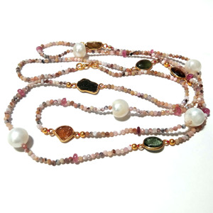 Freshwater Pearl Multi Tourmaline Rough Gemstone Beaded <b>Statement</b> <b>Necklace</b> 925 Sterling Silver Handmade Jewelry Women's Party - Product Image 5