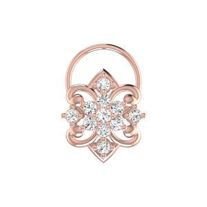 0.14 Carat Natural <b>Diamond</b> <b>Nose</b> Pin-14K Gold Round Brilliant Cut Flower Design Ethnic Style-HI Color VS-SI Clarity - Product Image 2
