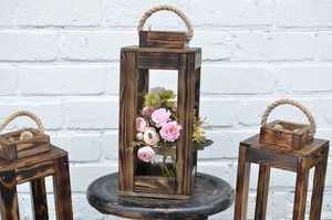 Grande lanterne carrée rustique en bois avec poignée en corde, fonction suspendue, décoration de maison de style ferme pour Pâques - Product Image 5