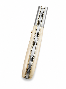 Cuchillo Plegable de Acero de Damasco con Hoja Recta, Borde Serrado, Mango de Hueso y Apertura con Perilla, Cuchillo de Camping OEM - Product Image 2