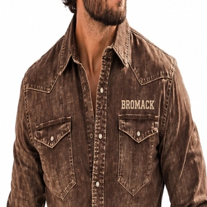 <b>Men</b> Vintage Woven <b>Denim</b> <b>Shirt</b> Button Front Chest Pockets Long Sleeves Fold Collar Rolled Cuffs Autumn Casual Style - Product Image 6