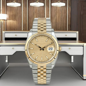 Reloj Mecánico de Lujo de Dos Tonos de Alta Calidad, Esfera con Motivo Champán, Índices Luminosos, Edición Limitada, Cierre Oculto, Estilo Hip Hop - Product Image 4