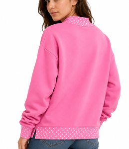 Custom Logo Women's Mock Neck Oversized Sweatshirt Polka Dot <b>Patchwork</b> Letter Applique Embroidery Winter Fleece Pullover <b>Top</b> - Product Image 4