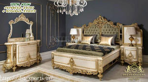 Meubles de chambre de princesse Style français, Collection de meubles de chambre à coucher européen, lot de 5 pièces, lit classique métallique Antique en or - Product Image 2