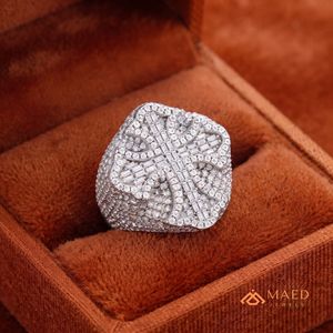 <b>Mens</b> Moissanite Cross Signet <b>Ring</b> Iced Out Hip Hop Engagement Statement <b>Ring</b> Baguette Round Cut Gold Plated <b>Silver</b> Luxury Gift - Product Image 5