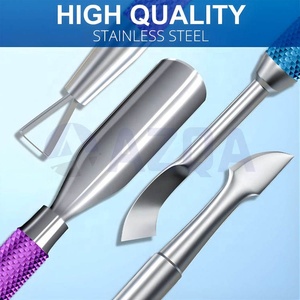 Juego de herramientas de manicura y pedicura de doble punta, raspador de cutículas y esmalte de uñas, de acero inoxidable, con revestimiento multicolor, al por mayor. - Product Image 2