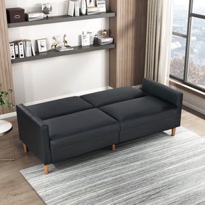 Moderno Divano Letto Elegante in Ecopelle Nera con Struttura in Compensato Resistente - Product Image 3