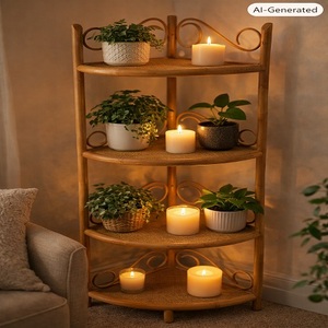 Elegant Bamboo Corner Shelf Three Tier <b>Storage</b> Rack Contemporary Design Home <b>Stool</b> Ottoman Living Room Furniture Apartment Decor - Product Image 3