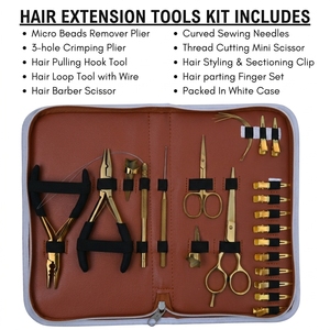 Juego de herramientas al por mayor para instalación de extensiones de cabello: herramienta de crimpado de microenlaces, aguja de gancho para cabello, pinzas de pico de pato, separador de cabello para dedo - Product Image 2