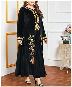 Elegante Abaya Verde Oscuro de Viscosa para Mujer, Vestido Maxi con Cuello en V Bordado, Manga Tres Cuartos, Abertura Lateral, Vestido Maxi Kaftan de Terciopelo - Product Image 2
