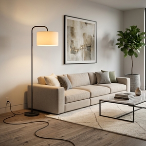 Minimalist Black Metal Handcrafted <b>Floor</b> Lamp White Shade Modern Industrial Design for Living Room Bedroom Office Diwali Wedding - Product Image 4