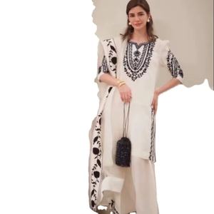 The semi-stitched design allows for easy customization premium Salwar Kameez set and a matching chiffon dupatta set for adult - Product Image 1
