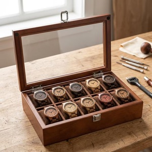 Wooden Watch <b>Box</b> <b>for</b> 10 Watches Luxury Glass Top Display Case Eco-Friendly Wood Storage Organizer Holder Home Decor - Product Image 4