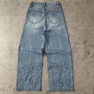 OEM Logo Custom <b>Men's</b> Baggy Washed <b>Jeans</b> Heavyweight Distressed Pants Vintage Patchwork Pattern Slim Fit Plus Size Vintage Style - Product Image 4