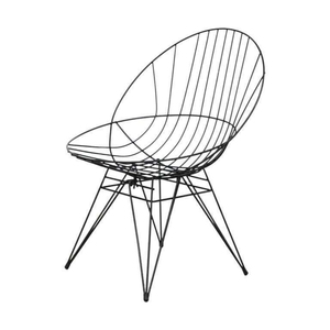 Chaise en fil métallique noir, style Mid-Century Modern, dossier en forme de flèche, structure cantilever, siège de loisirs, pour l'extérieur, villas, appartements, meubles - Product Image 4