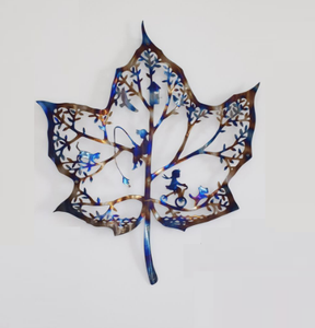 Décoration murale en métal avec feuilles colorées, décoration intérieure, art mural exclusif, design durable, décoration intérieure - Product Image 5