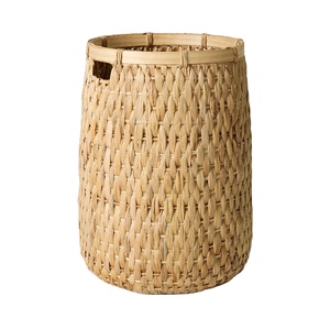 Woven Water Hyacinth Tall Basket Cylinder Laundry Storage <b>Bin</b> Handmade Eco Friendly Sustainable Wholesale Bulk OEM Supplier Home - Product Image 1