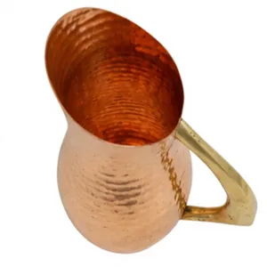 Carafe en cuivre martelé artisanale, pichet à eau décoratif avec bec verseur incliné, récipient en cuivre fait main, Tamra Jal - Product Image 4
