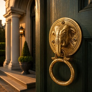 SHUBHAM Antique Brass Gold-Plated Handmade <b>Elephant</b> Door Knocker Ring Pull Traditional Animal Design <b>Decorative</b> Handle Outdoor - Product Image 3
