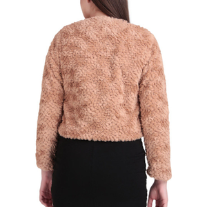 Chaqueta de Mujer de Piel Sintética, Color Sólido, Corta, Manga Larga, Cálida para Invierno, Estilo Elegante, con Cuello de Cremallera Sherpa - Product Image 5