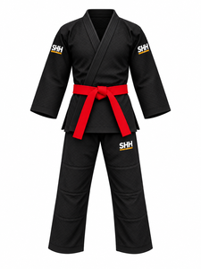 Kimono de Jiu-Jitsu Brésilien (BJJ) Noir Personnalisé pour Adulte, Tissage Diamant, Veste et Pantalon Renforcés, Ceinture Rouge, Ensemble d'Entraînement - Product Image 1