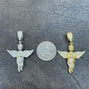 Pendentifs et breloques unisexes en argent sterling 925 avec moissanite, motif ange bébé, mains en prière, bijoux fins, pendentif diamant moissanite - Product Image 1