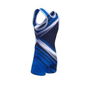 Singlet de Lucha Libre para Hombre, Sublimado, Azul Marino con Rayas Grises, Spandex y Poliéster, Ropa Deportiva Transpirable para Adultos - Product Image 3
