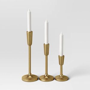 Juego de 3 Portavelas Cónicos Dorados Mate, Candelabros de Metal Fundido, Decoración Nórdica para Mesa de Comedor y Bodas - Product Image 1