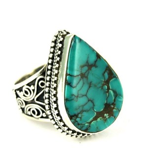 Anillo de plata de primera ley con forma de pera para mujer, sortija, plata esterlina 925, oxidado, Color Turquesa - Product Image 1