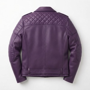 Veste de moto en cuir pour homme RELEVO, couleur violette, coupe ajustée, fermeture éclair, col rabattable, style automne - Product Image 5
