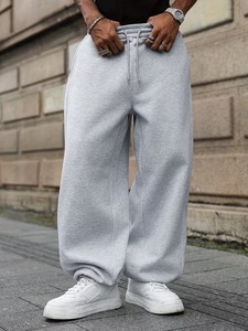 Pantalon de survêtement en coton gris clair pour homme, couleur unie, coupe ample, taille à cordon, longueur intégrale, poches latérales, pantalon décontracté d'automne - Product Image 4